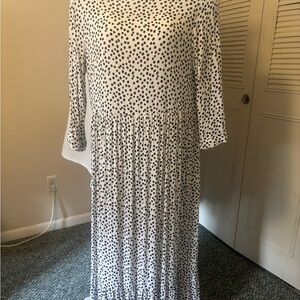 Philosophy Black Abstract Polka Dot White Long Sleeve Midi Dress